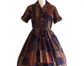 Vintage 50's Tiki Print Shirtwaist  Day Dress