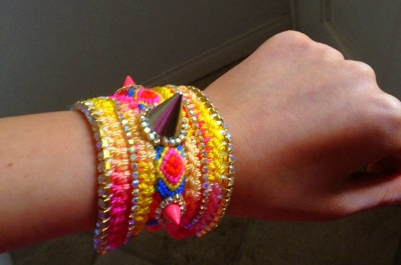 Rainbow Unicorn - 2" wide hand-woven & crochet, friendship bracelet embellished with aurora borealis and zircon crystals