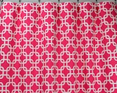 Pair of Rod Pocket Curtains in Hot Candy Pink and White Gotcha Chain Link print