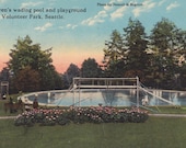 SEATTLE, WASHINGTON - Volunteer PARK, Children's Wading Pool and Playground, Vintage Postcard, 1910s, Nowell & Rognon