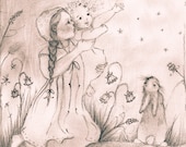 nursery art - sisters - illustration - baby room - new mom - mother -  waldorf art - tasha tudor - elsa beskow inspired