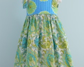 Girls dress sundress church dress summer blue green size 4/5 ready to ship