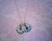 2 Stamped Discs With Birthstones Necklace