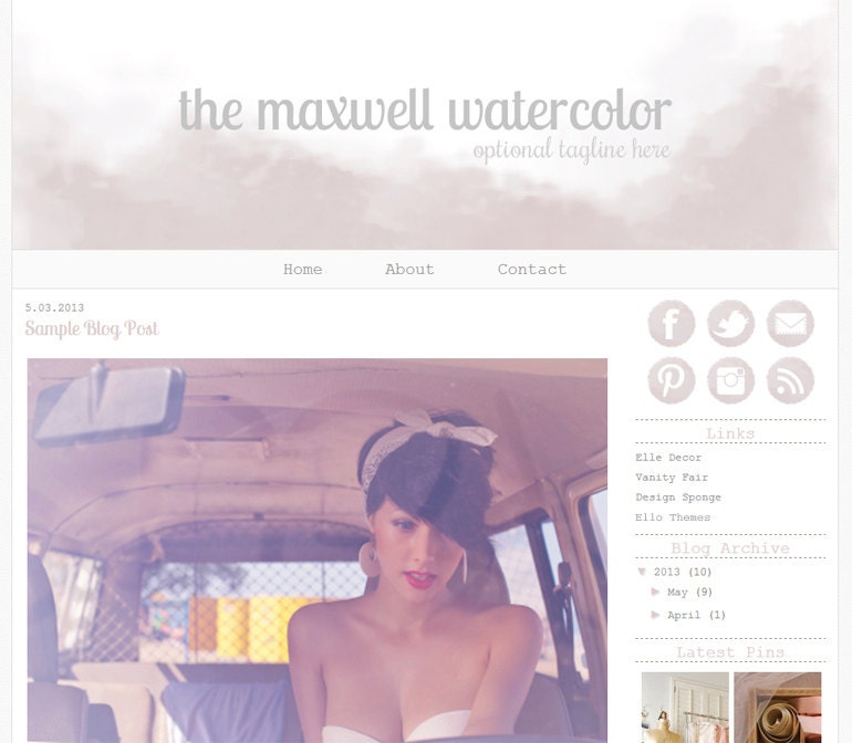 Premade Blogger Template - The Maxwell Watercolor