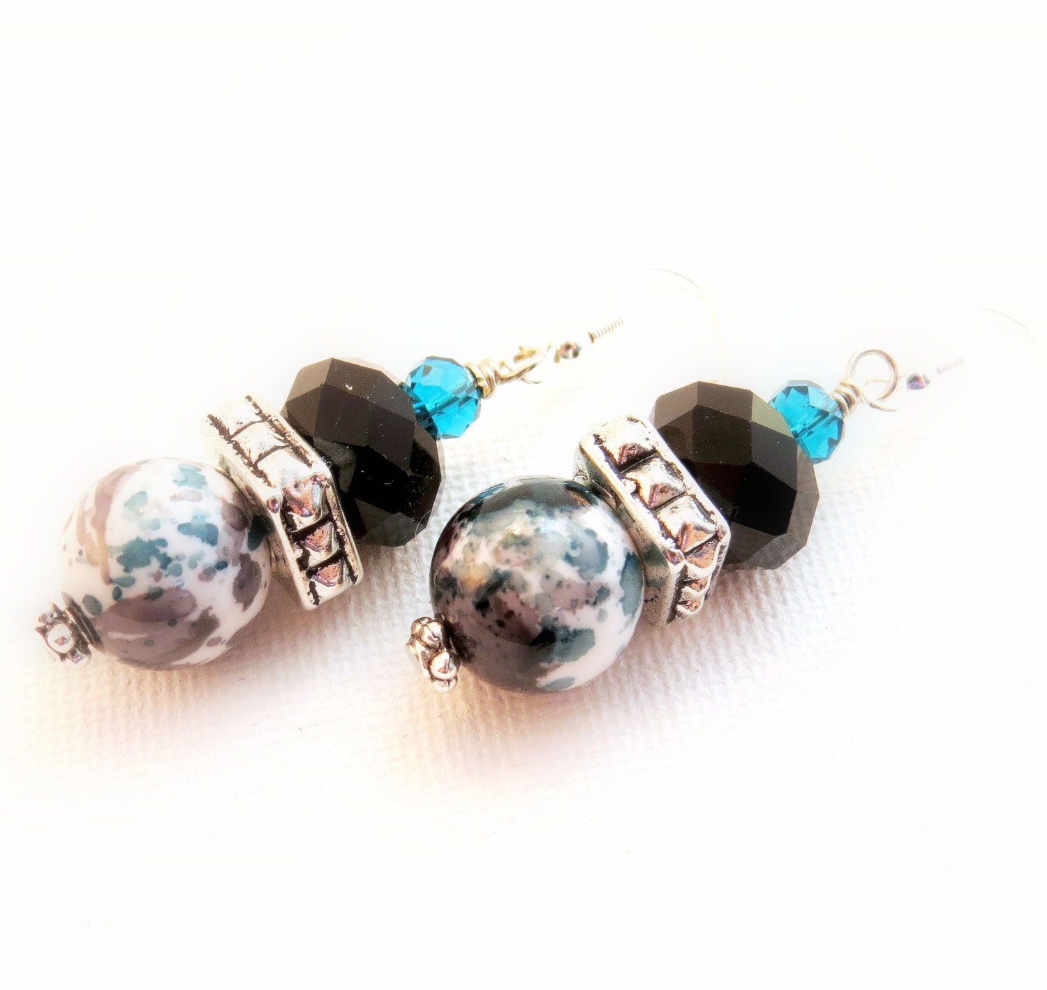 Black Turquoise SALE funky Boho silver pierced dangle earrings gypsy jewelry Valentines Day spring summer fashion tagt tenx
