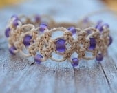 Lacy Hemp Bracelet With Purple Frosted Glass Beads
