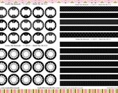 Editable Black Patterns Bundle Set - 1 inch Circle Bottle Cap Image and 7/8 Ribbon Graphics (BS102) - Instant Download