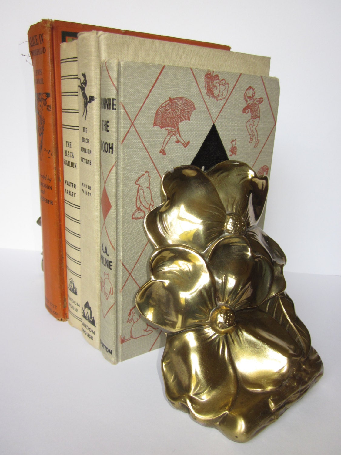 Vintage Bookends Dogwood Flowers PM Craftsman Heavy Hand Cast Brass Made in USA With Original Tags Great Display Pieces