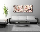 Unique Anniversary Gift  Love Birds Painting On Canvas -  Birds On A Wire Wall Art, Bird Decor, Unique Engagement Gift