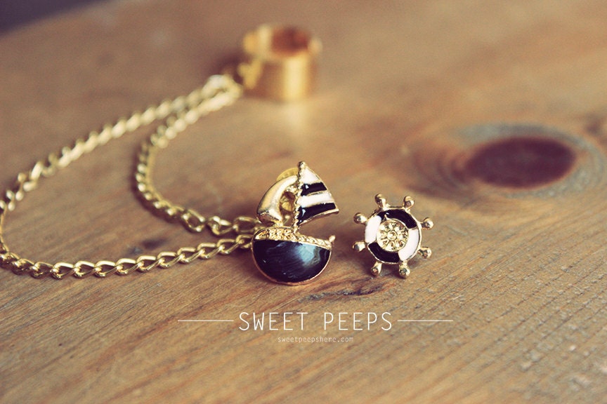 Sail Boat and Anchor Ear Cuff Set