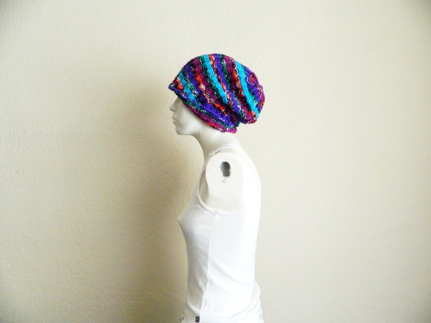 Pippi's Multicolor Slouchy Beanie, Plum, Turquoise, Violet, Forest Green, Red Orange, Hat, Fall, Winter, Fashion, Warm and Cozy, Unisex