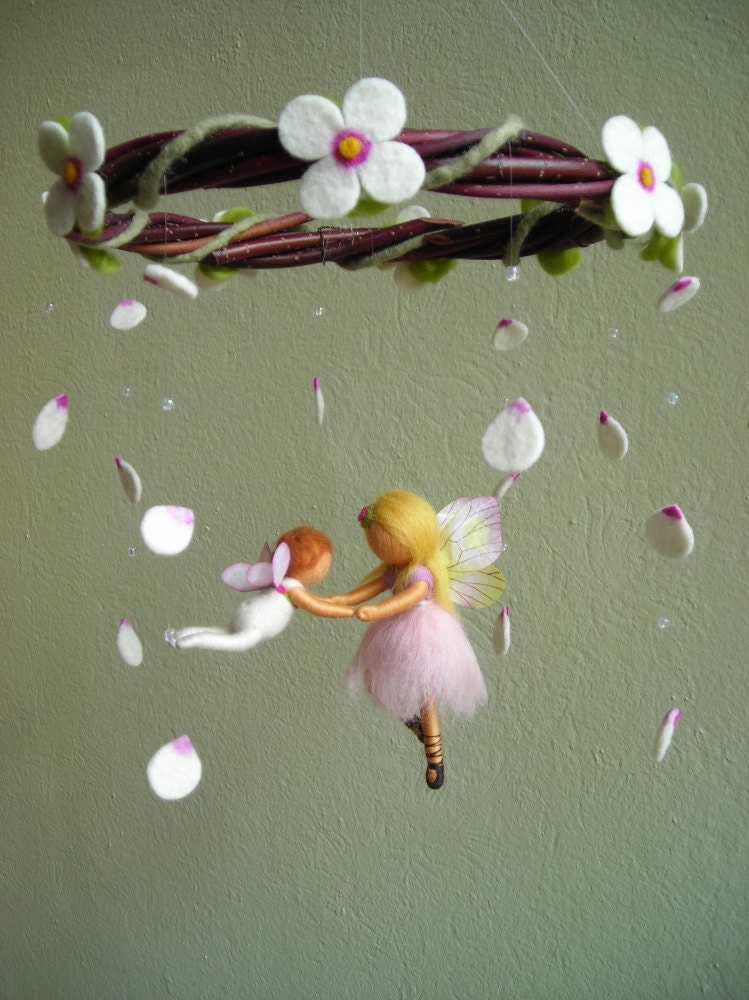 Mobile "A ballet scene with two fairies" - Waldorf inspired, needle felted, by Naturechild