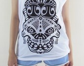 Hog Pig Skull Shirt -- Skull Rose Shirt Pig Shirt Pig T-Shirt Zombie Bone Goth Gothic Women Tank Top Tunic Vest Sleeveless Shirt Size M