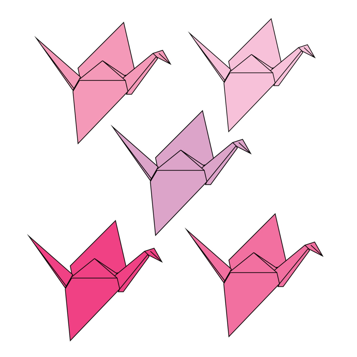 Digital Clip Art // Pink Origami Paper Cranes // Valentines Day // Commercial and Personal Use // Instant Download Il_570xn