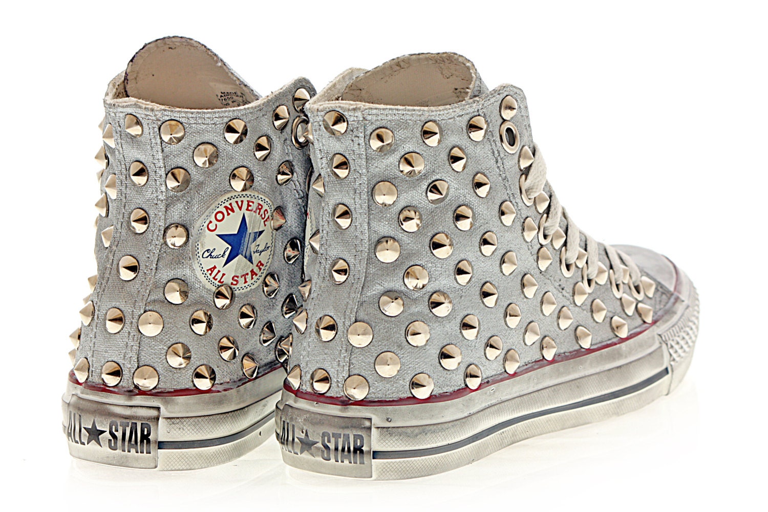Studded Converse, Silver Rivet Studs with Silver Converse chuck by CUSTOMDUO on ETSY