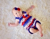 Petti Romper Headband SET, 4th of July Lace romper & baby headband, Independence Day outfit, pettiromper