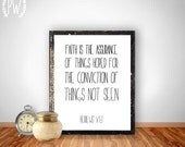 Scripture Print, Bible verse printable wall decor poster, Christian art - Hebrews 11:1 inspirational quote, digital