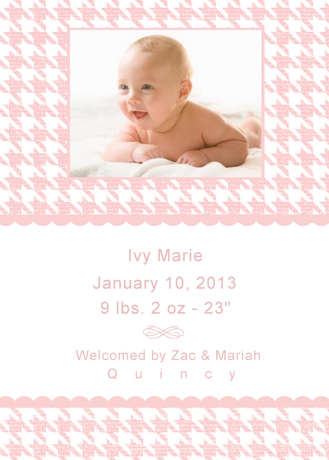 ON SALE:  Baby Birth Announcement - Houndstooth