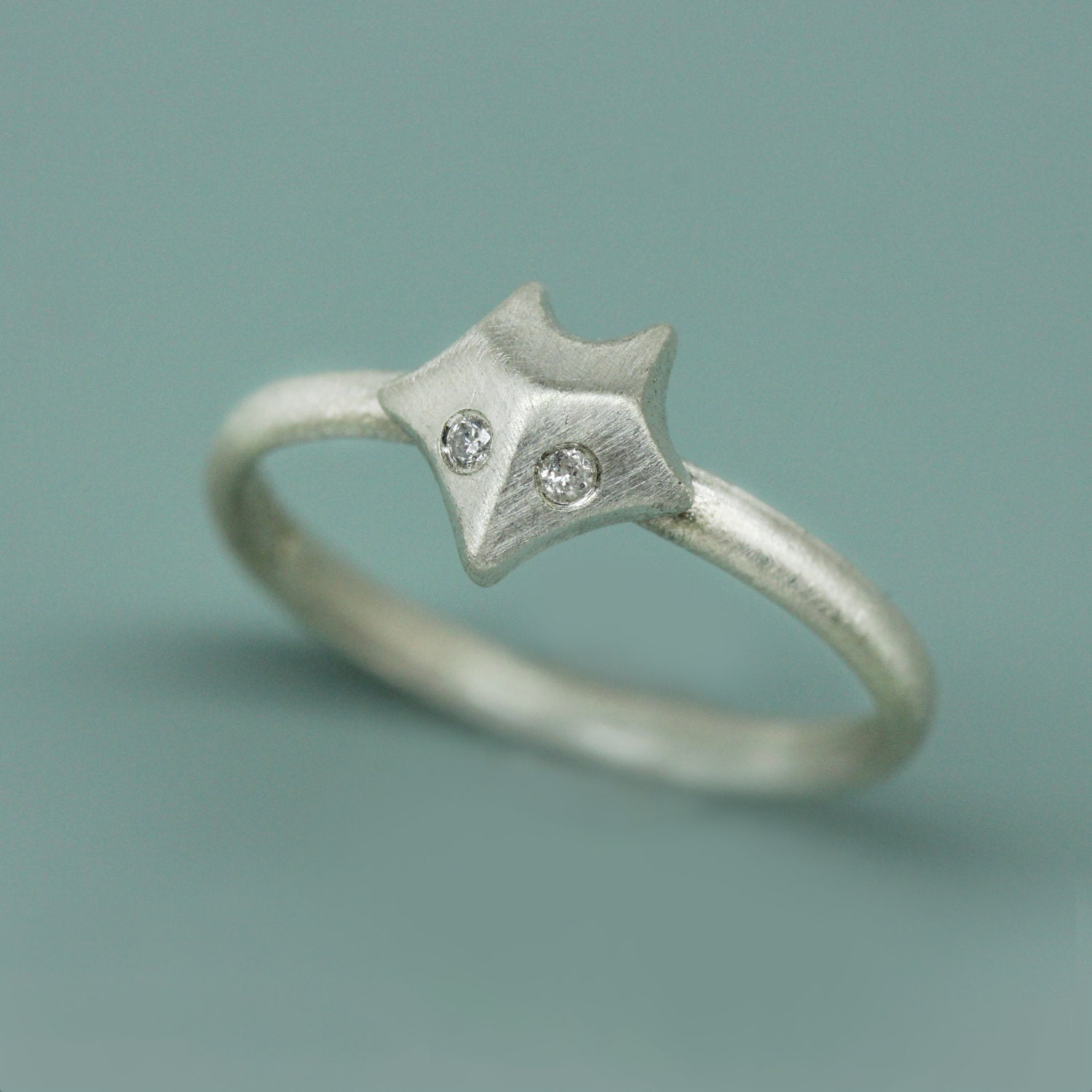 Genuine White Diamonds eyed Fox Ring in Sterling Silver, Baby Fox ring in sterling silver with white diamonds, Fine jewelry gift for her