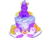 Unicorn Diaper Cake for Girls, Miniature Diaper Cake for Girl, Purple Diaper Cake, One Tier Diaper Cake