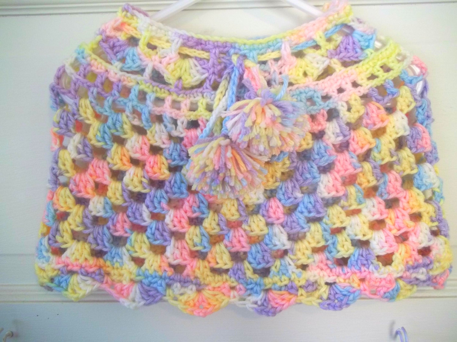 Crochet Baby Poncho, Pastel Baby Poncho, Shawl for Baby, Granny Stitch Baby Clothing Accessory