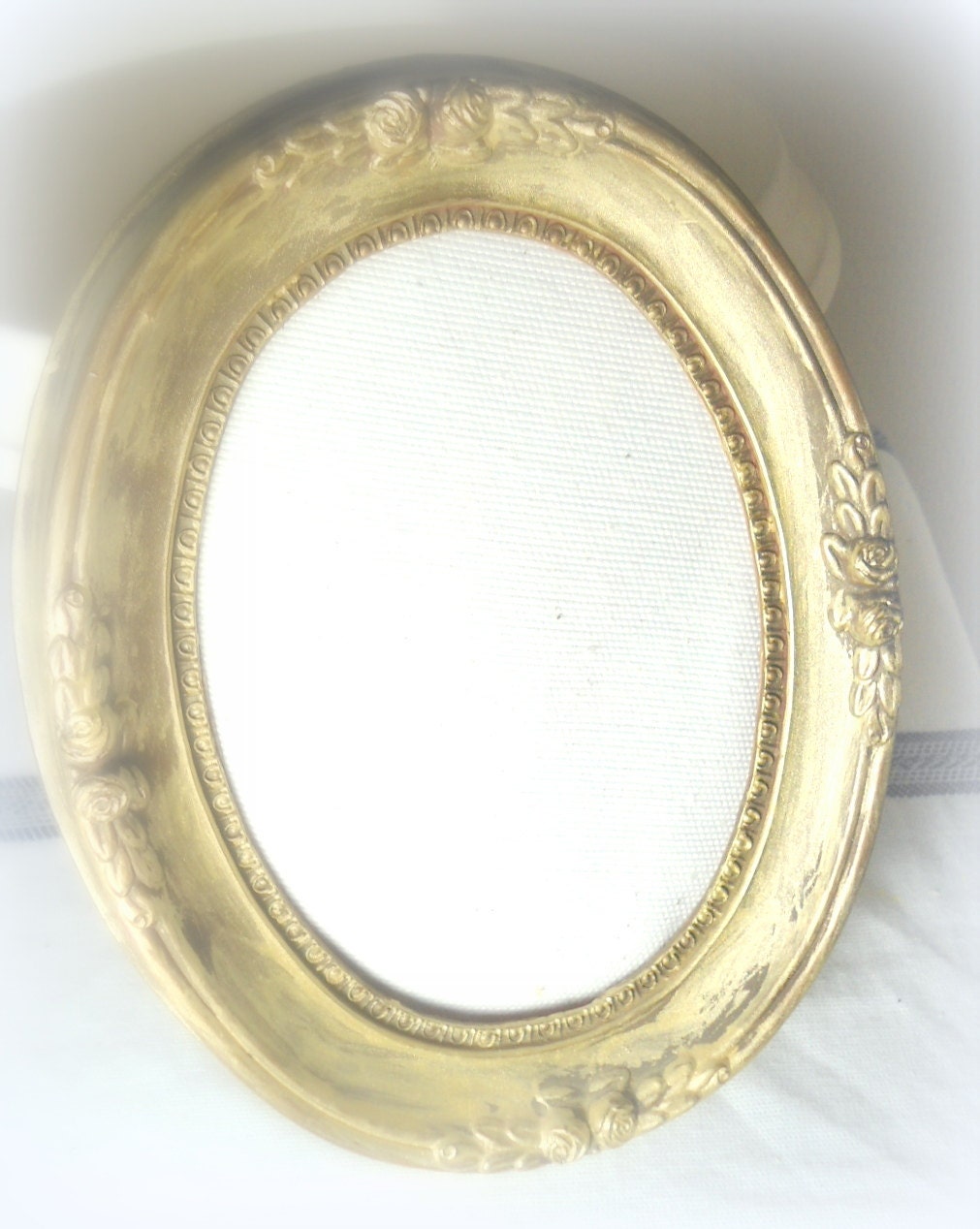 Gold  oval small Frame - board for pinning jewelry- hand painted - up cycled vintage - 60s- jewelry stand- atelier /shop decor