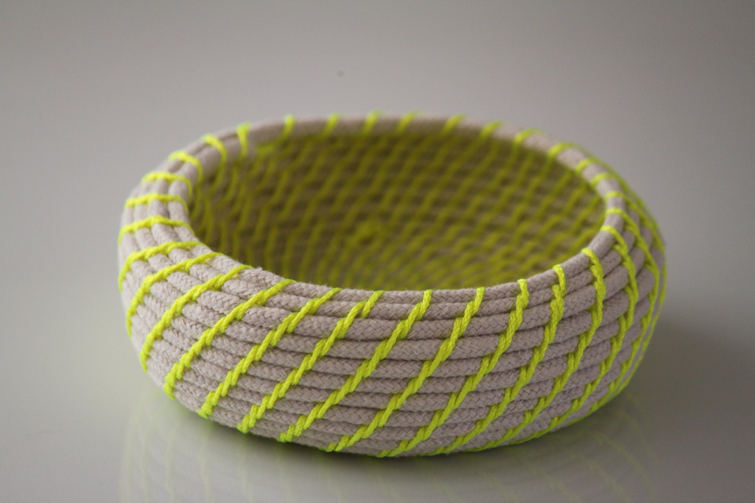 Upcycled Natural & Neon Rope Basket: Yellow / Coiled / Medium