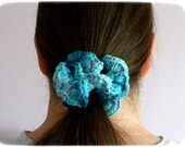 Crocheted Scrunchie, ponytail holder, hair accessories for Girls Teens Women, GIFT for HER, Ready to Ship, shades of blue, cotton yarn