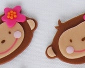 Set of 12 Girl Monkey Love Fondant Cupcake Toppers w/ Pink Flower