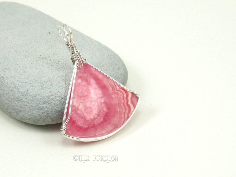Rhodochrosite Pendant Pink Stone Pendant Natural Stone Handcrafted Sterling Silver Wire Wrapped Pendant Handmade Artisan Jewelry