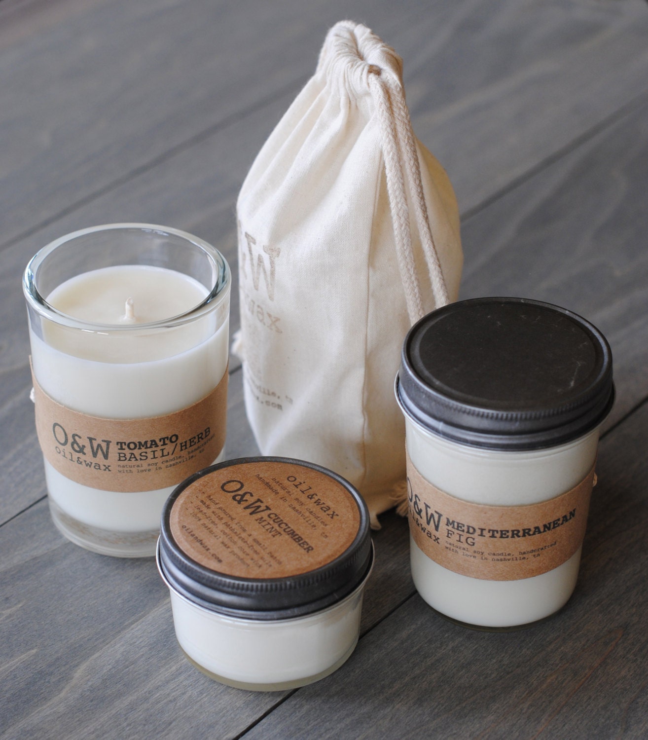 Soy Candle Sampler, 3 fresh scents and containers