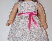 Flowers cotton print Dress with Pink Ribbon and Bow- American Girl 18" Doll Clothes - DYD108