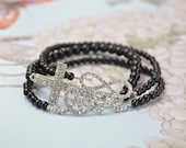 SILVER & BLACK - Faith Set of Bracelets - Sideways Cross Bracelet