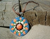 Orange Stone Pendant - Crocheted Pendant - Fiber Pendant - Natural Jewels - Original Bijoux - Unique Present for her