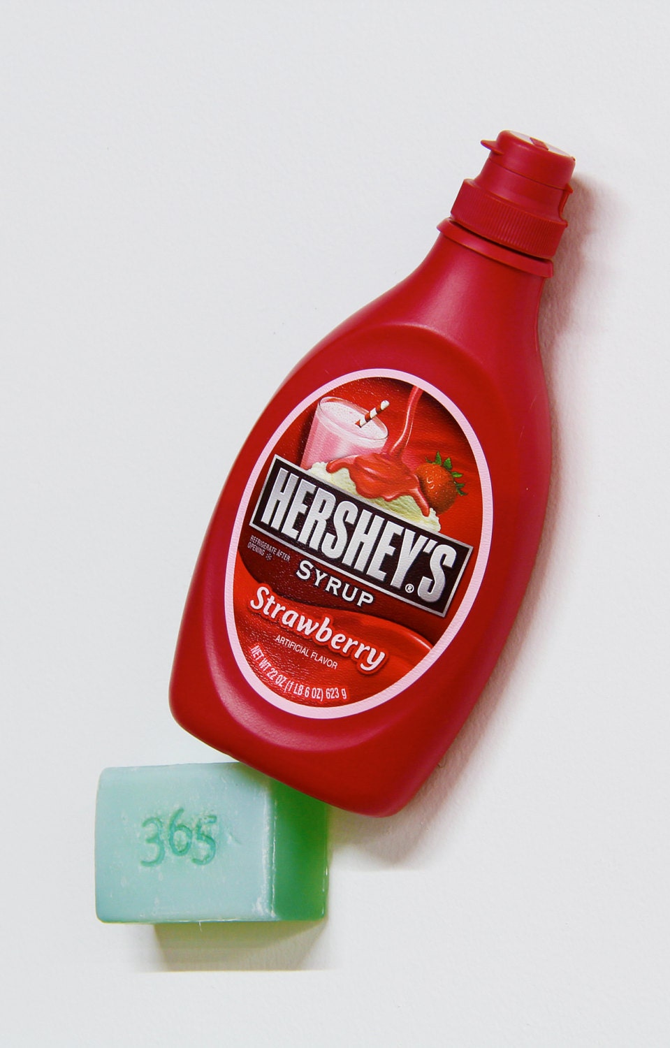 Heat crisped WHOLE FOODS 365 Juniper Soap Wall FIXTURE for Hershey's strawberry syrup specifically