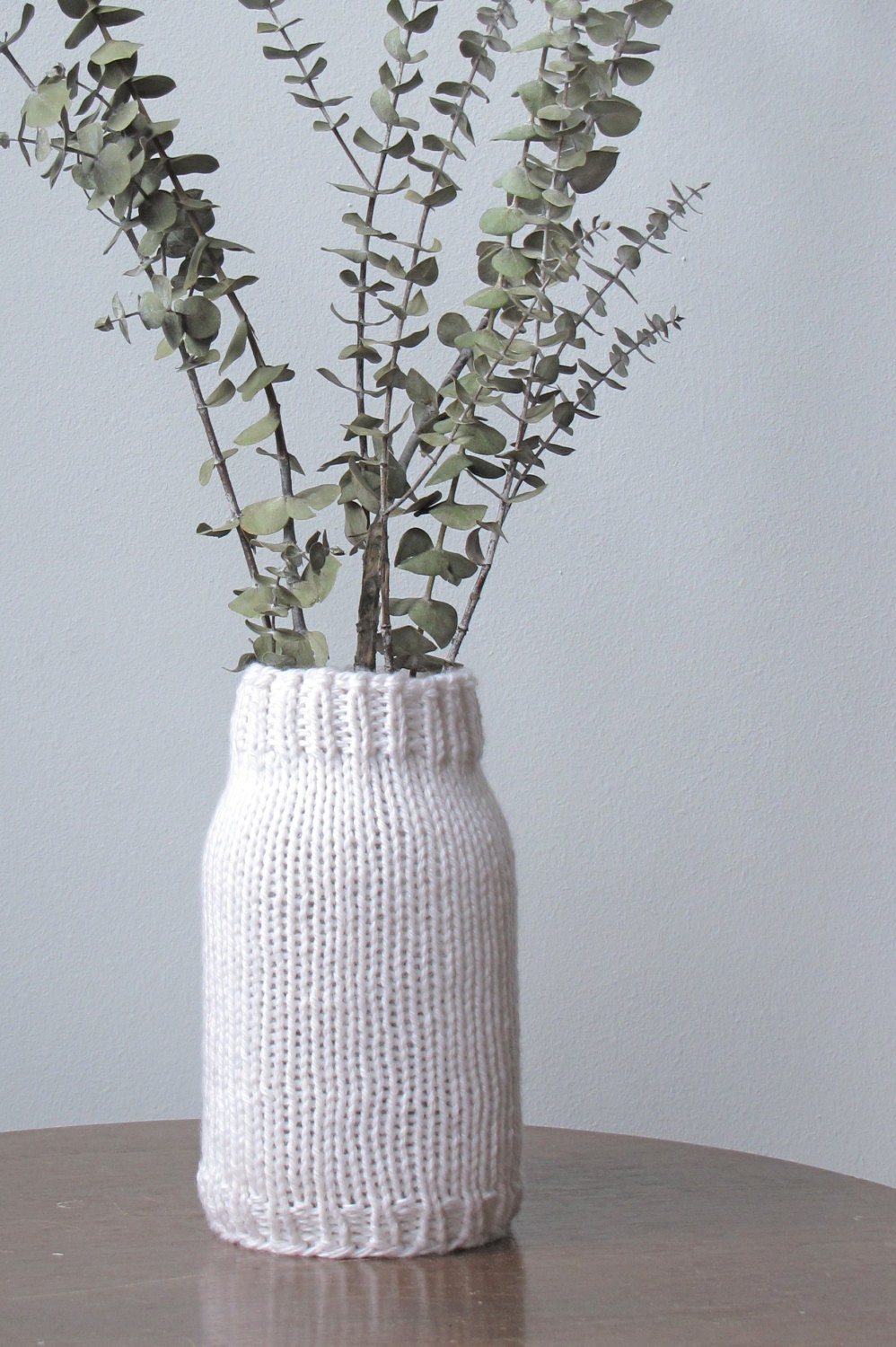 Knitted Cover for Vase, Hand Knit Cosy for Glass Mason Jar, Cover for Preserving Jars
