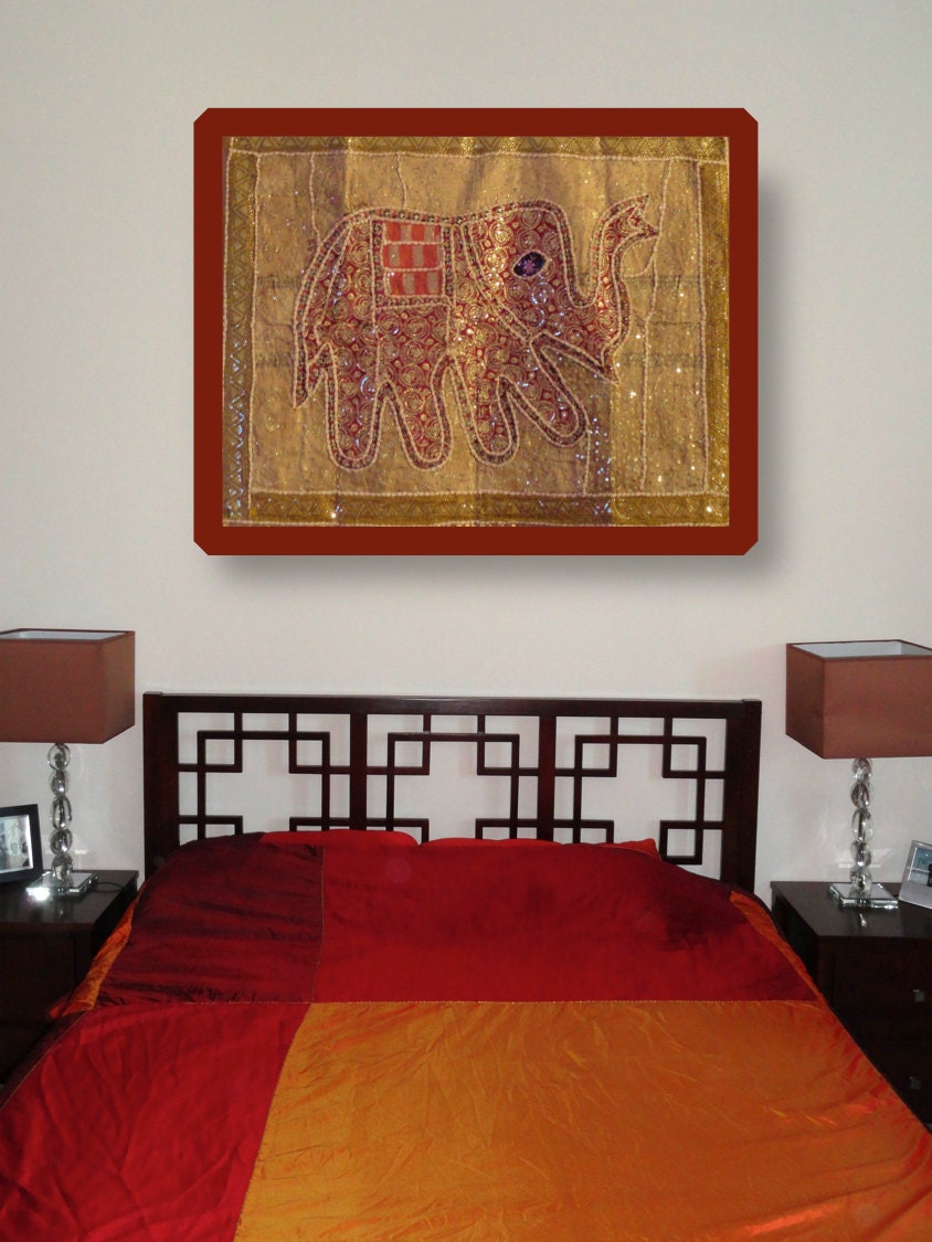 India's Vibrant Ethnic Wall Decor. Indian Wall Hanging Wall Tapestry.  Silk bead sequins embroidery art.  Embroidery n beadwork. Artikrti.