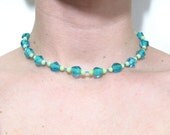 Peacock Crystal Necklace - Faceted Crystal Beads & Vintage Glass - Sterling Clasp