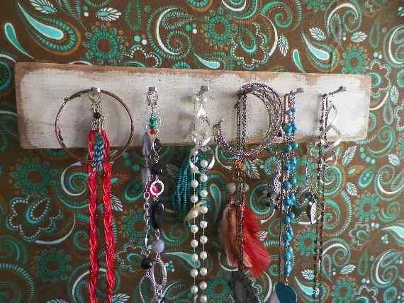 Distressed Jewelry Holder, Country White Necklace Organizer, Wooden Closet Storage, Great Gift Idea