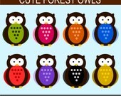 Cute Forest Owls Clip Art Graphics - Digital Clipart Commercial Use - Instant Download Il_170x135