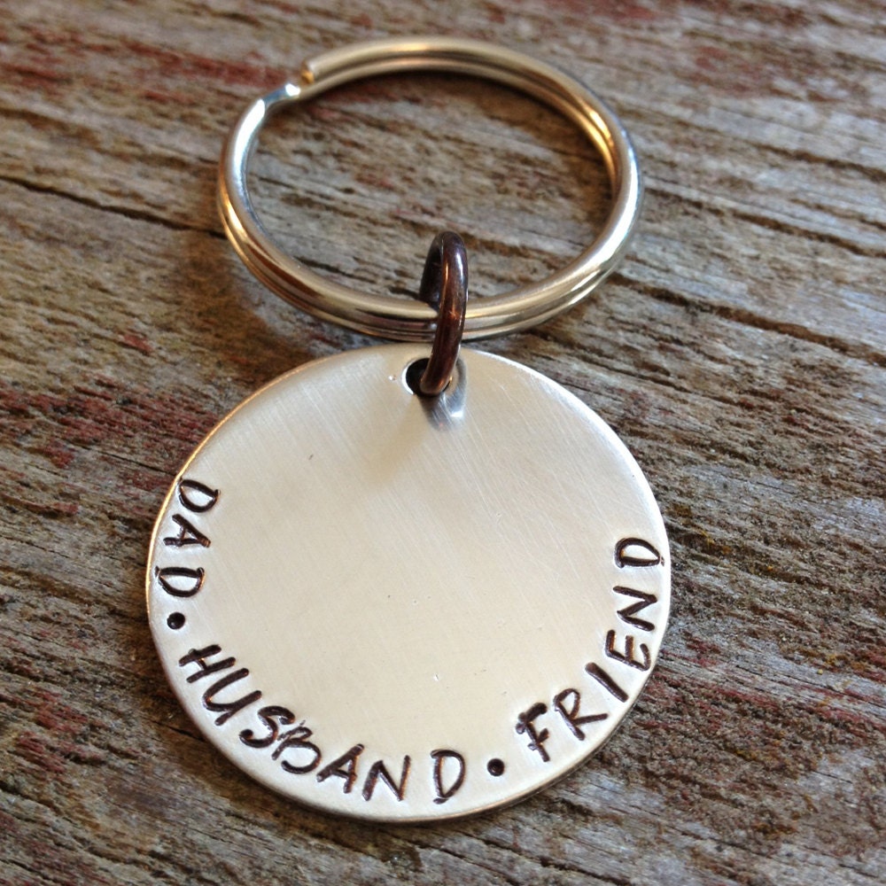 Dad Husband Friend Keychain, Key Chain for Fathers in Brass, Copper, or Nickel Silver for Father's Day