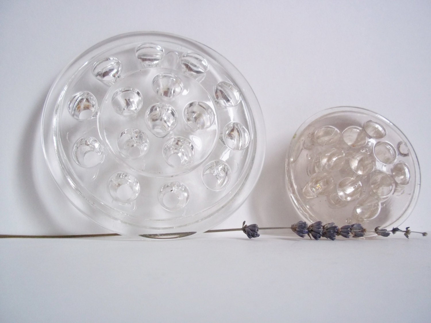 2 Vintage Flower Frog Clear Glass Pale Pink Glass 16 And 11 Holes Home Decor Housewares Flower Arrangments
