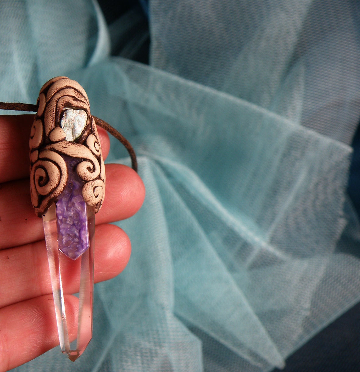 Clear Quartz Crystal Turquoise Rough Nugget Sugilite Tribal Mens Jewelry Healing Necklace Magic Hippie Gypsy Chakra Newage
