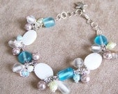 Aqua Blue Mother of Pearl Anklet Blue Ankle Bracelet 359