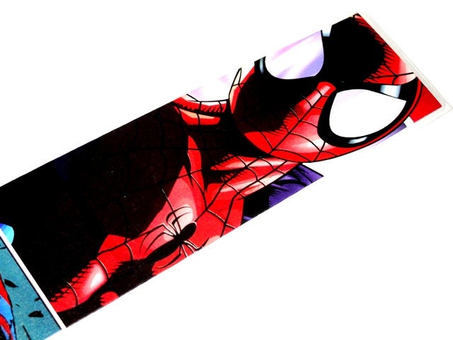 Spider-Man Peter Parker ( Spiderman ) Bookmark inspired by Marvel Comics OOAK Laminated recycled upcycled reclaimed kid father's day
