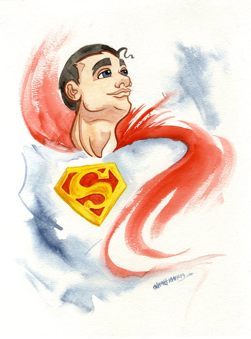 Superman, Man of Steel, Original Watercolor Painting