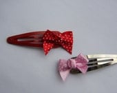 Spotty Satin Bow Hair clips/Snaps. -Red and Pink.  -Rockabilly.