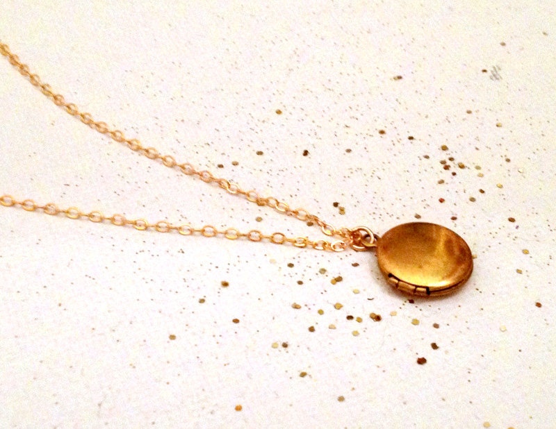 arcanum - tiny gold locket necklace by lilla stjarna - gifts under 50 - simple, plain vintage brass locket, gold dainty necklace, everyday