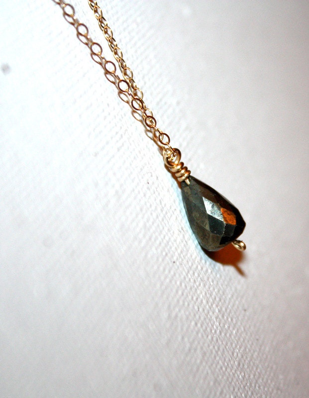 lyra - pyrite necklace by lilla stjarna - 14k gold - under 50 - Gold Pyrite Necklace, Fool's Gold Necklace, Gemstone Necklace, Pendant