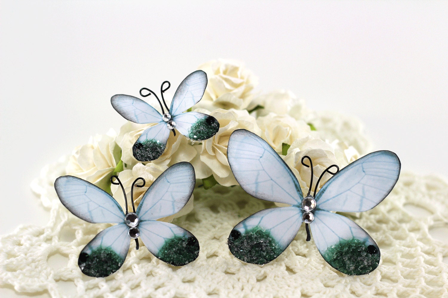 Touch of Green Butterflies - Handmade Scrapbooking Embellishment - 3 Pieces - 01060